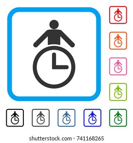 Time Manager icon. Flat gray iconic symbol in a light blue rounded rectangular frame. Black, gray, green, blue, red, orange color variants of Time Manager vector. Designed for web and application UI.