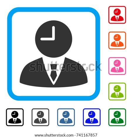 Time Manager icon. Flat grey iconic symbol in a light blue rounded rectangular frame. Black, gray, green, blue, red, orange color variants of Time Manager vector.