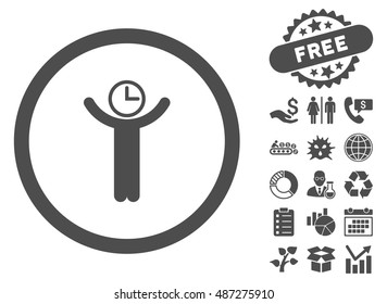 Time Manager icon with free bonus symbols. Vector illustration style is flat iconic symbols, gray color, white background.