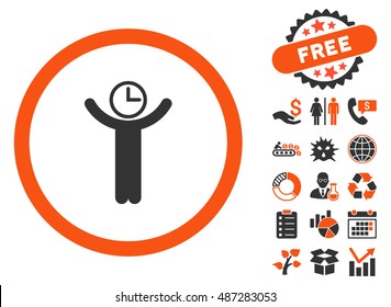 Time Manager icon with free bonus icon set. Vector illustration style is flat iconic bicolor symbols, orange and gray colors, white background.