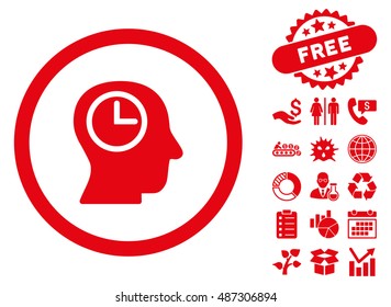 Time Manager icon with free bonus pictograph collection. Vector illustration style is flat iconic symbols, red color, white background.