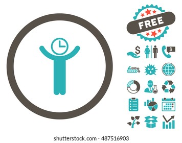 Time Manager icon with free bonus elements. Vector illustration style is flat iconic bicolor symbols, grey and cyan colors, white background.