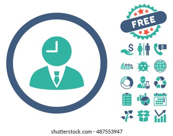 Time Manager icon with free bonus pictograph collection. Vector illustration style is flat iconic bicolor symbols, cobalt and cyan colors, white background.