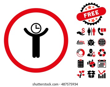 Time Manager icon with free bonus icon set. Vector illustration style is flat iconic bicolor symbols, intensive red and black colors, white background.