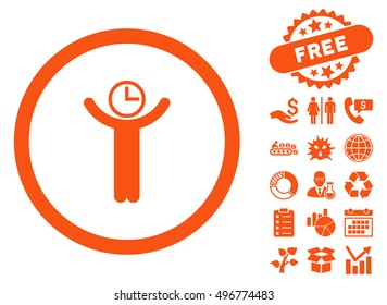 Time Manager icon with free bonus symbols. Vector illustration style is flat iconic symbols, orange color, white background.