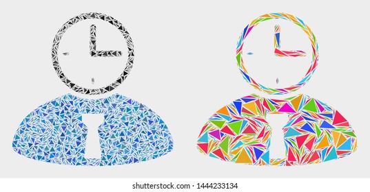 Time manager mosaic icon of triangle items which have different sizes and shapes and colors. Geometric abstract vector design concept of time manager.