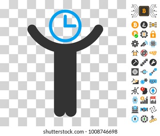 Time Manager pictograph with bonus bitcoin mining and blockchain icons. Vector illustration style is flat iconic symbols. Designed for crypto-currency ui toolbars.