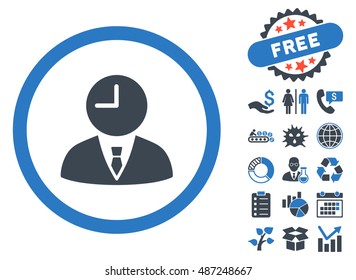 Time Manager pictograph with free bonus pictogram. Vector illustration style is flat iconic bicolor symbols, smooth blue colors, white background.