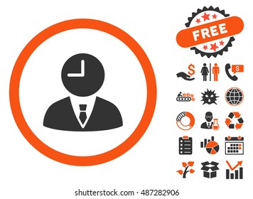 Time Manager pictograph with free bonus pictures. Vector illustration style is flat iconic bicolor symbols, orange and gray colors, white background.