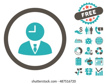Time Manager pictograph with free bonus images. Vector illustration style is flat iconic bicolor symbols, grey and cyan colors, white background.