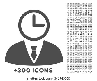 Time Manager vector icon with additional 300 date and time management pictograms. Style is flat symbols, gray color, rounded angles, white background.