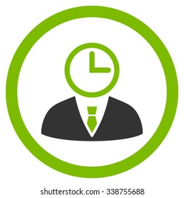 Time Manager vector icon. Style is bicolor flat rounded symbol, eco green and gray colors, rounded angles, white background.