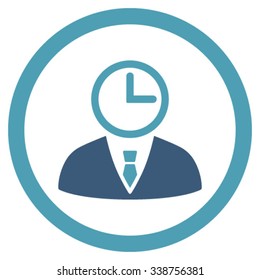 Time Manager vector icon. Style is bicolor flat rounded symbol, cyan and blue colors, rounded angles, white background.