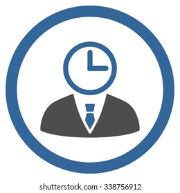 Time Manager vector icon. Style is bicolor flat rounded symbol, cobalt and gray colors, rounded angles, white background.