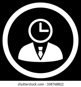 Time Manager vector icon. Style is flat rounded symbol, white color, rounded angles, black background.