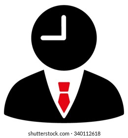 Time Manager vector icon. Style is bicolor flat symbol, intensive red and black colors, rounded angles, white background.