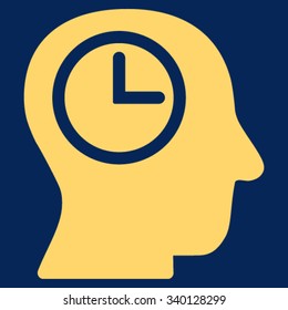 Time Manager vector icon. Style is flat symbol, yellow color, rounded angles, blue background.