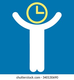 Time Manager vector icon. Style is bicolor flat symbol, yellow and white colors, rounded angles, blue background.