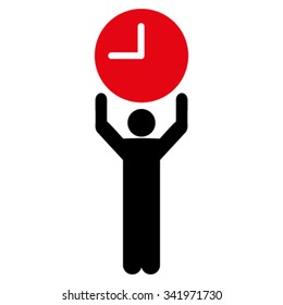 Time Manager vector icon. Style is bicolor flat symbol, intensive red and black colors, rounded angles, white background.