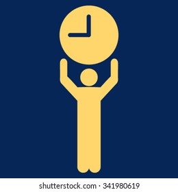 Time Manager vector icon. Style is flat symbol, yellow color, rounded angles, blue background.