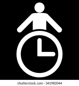 Time Manager vector icon. Style is flat symbol, white color, rounded angles, black background.