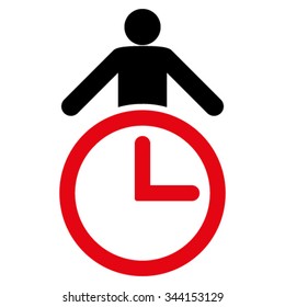 Time Manager vector icon. Style is bicolor flat symbol, intensive red and black colors, rounded angles, white background.
