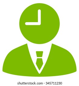 Time Manager vector icon. Style is flat symbol, eco green color, rounded angles, white background.