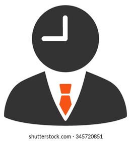 Time Manager vector icon. Style is bicolor flat symbol, orange and gray colors, rounded angles, white background.
