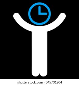 Time Manager vector icon. Style is bicolor flat symbol, blue and white colors, rounded angles, black background.