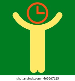 Time Manager vector icon. Style is bicolor flat symbol, orange and yellow colors, rounded angles, green background.