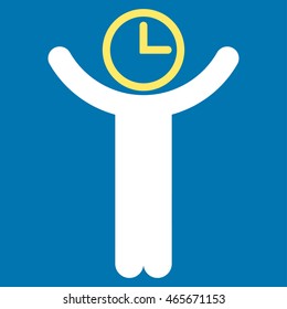 Time Manager vector icon. Style is bicolor flat symbol, yellow and white colors, rounded angles, blue background.