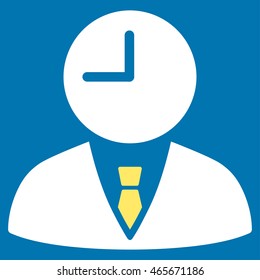Time Manager vector icon. Style is bicolor flat symbol, yellow and white colors, rounded angles, blue background.