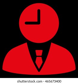 Time Manager vector icon. Style is flat symbol, red color, rounded angles, black background.