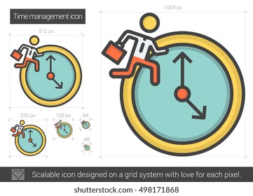 Icono de línea vectorial de administración de tiempo aislado en fondo blanco. Icono de línea de administración de tiempo para infografía, sitio web o aplicación. Icono escalable diseñado en un sistema de cuadrícula.