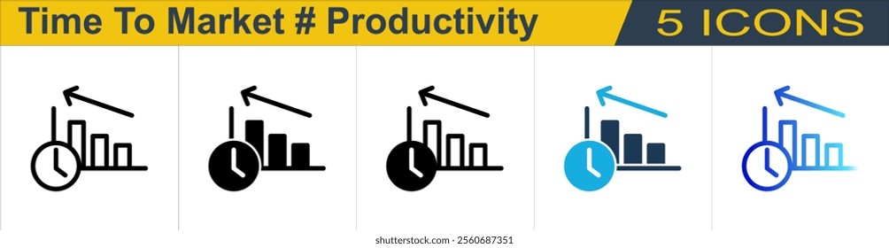 Time To Market icon with 5 styles (Outline, Solid, Mixed, Duo Tone and Line Gradient)