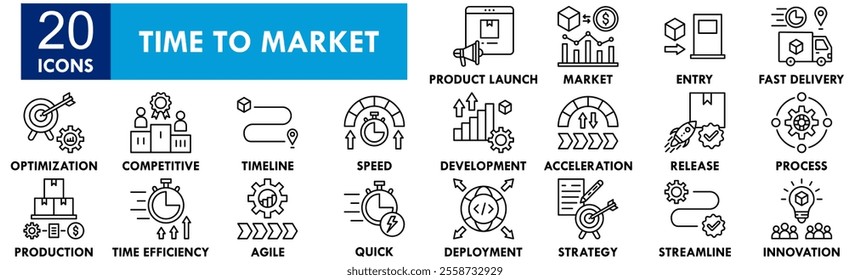 Time To Market icon collection set. Containing design business, marketing, time, strategy, analysis, technology