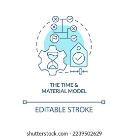 Time and material model turquoise concept icon. Outsourcing contract type abstract idea thin line illustration. Isolated outline drawing. Editable stroke. Arial, Myriad Pro-Bold fonts used