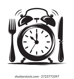 Zeit für eine Mahlzeit Uhr Gesicht mit Essbesteck Illustration kombiniert