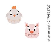 Time measuring tool isolated on white background. Chicken timer. Pig kitchen timer. Kitchen timer. Vector illustration.