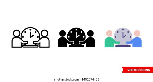 Time meeting icon of 3 types: color, black and white, outline. Isolated vector sign symbol.