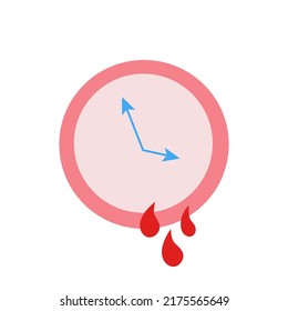 Time of menstrual bleeding period. Clock with blood icon. Woman health concept flat vector illustration.