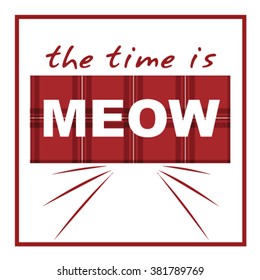 ''time is meow'' slogan print with tartan pattern