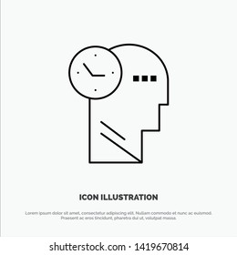 Time, Mind, Thoughts, Head Line Icon Vector