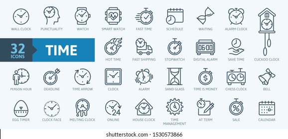 Time - minimal thin line web icon set. Outline icons collection. Simple vector illustration