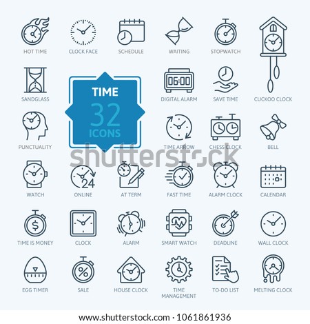 Time - minimal thin line web icon set. Outline icons collection. Simple vector illustration