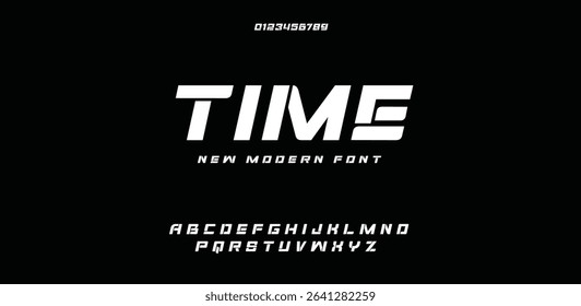 Time modern minimal logo alphabet font. Abstract scifi science futuristic typography sport, technology, fashion, digital, future creative logos fonts. vector illustration
