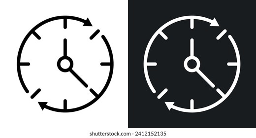 Time Modification line icon. Schedule update and clock reset icon in black and white color.