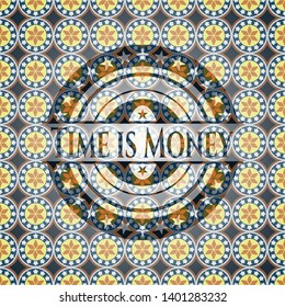 Time is Money arabic style badge. Arabesque decoration.