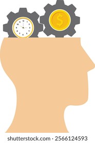 Time and money backlash in a businessman head, Vector illustration in flat style

