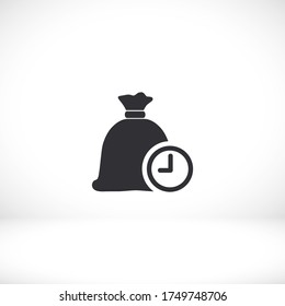 El tiempo es dinero, bolsa y icono de tiempo. Diseño plano Lorem Ipsum 